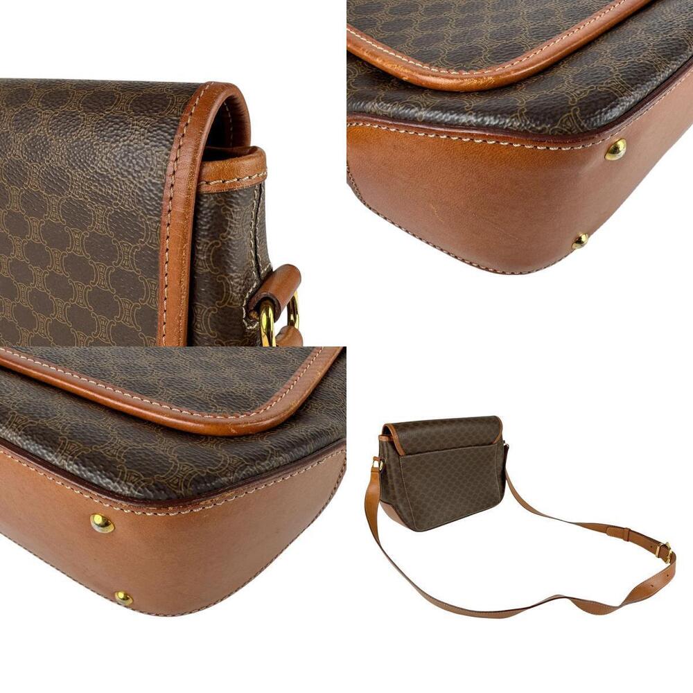 Celine Shoulder Bag Macadam Coated Canvas Leather Brown - Picture 4 of 4